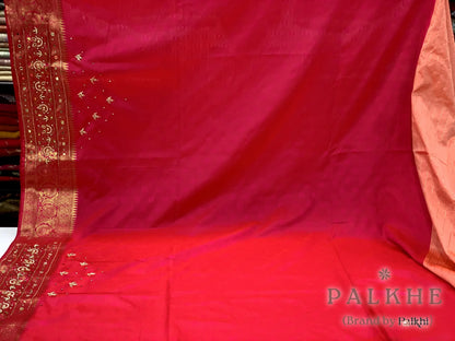 Peach Ornate Paisley Motifs Kanjivaram x Hand Embroidery (CP35)