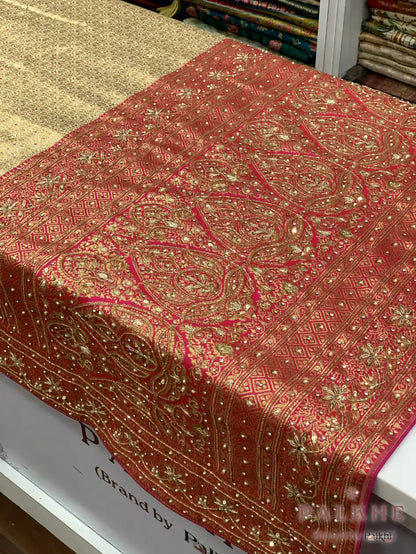 Beige Floral Pattern Kanjivaram x Hand Embroidery (CO68)