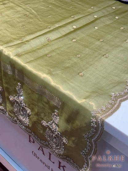 Olive Green Small Buttis Tissue x Hand Embroidery