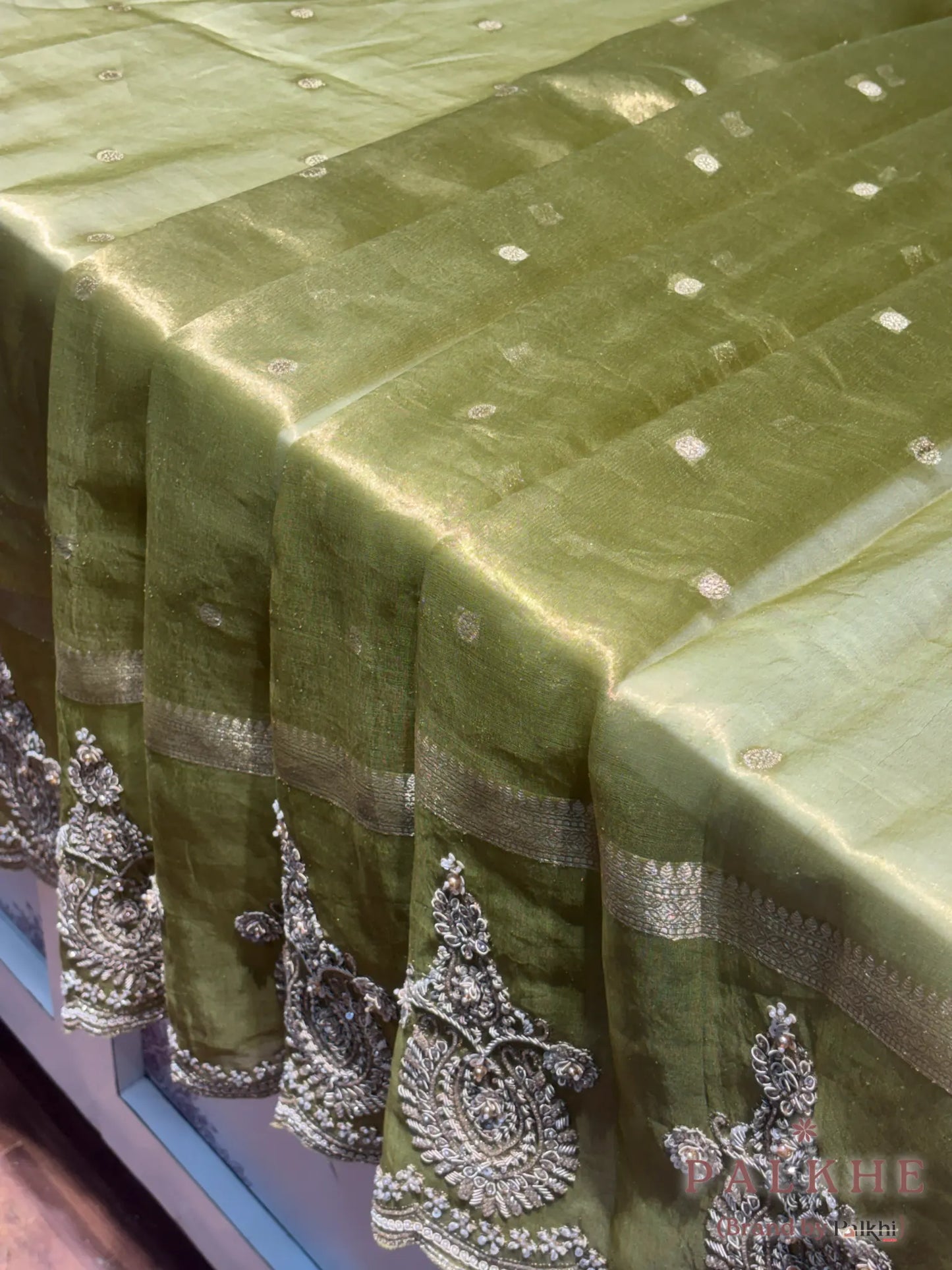 Olive Green Small Buttis Tissue x Hand Embroidery