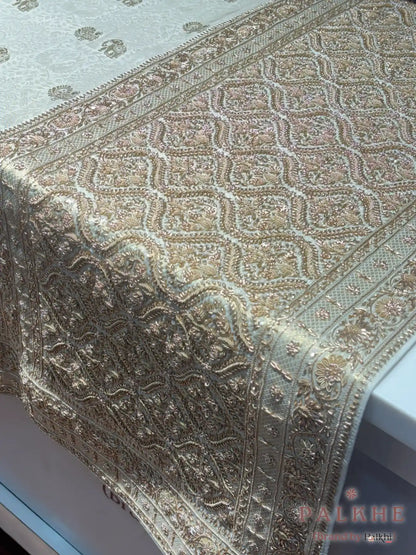 Beige Elephant Motif Banarasi x Hand Embroidery