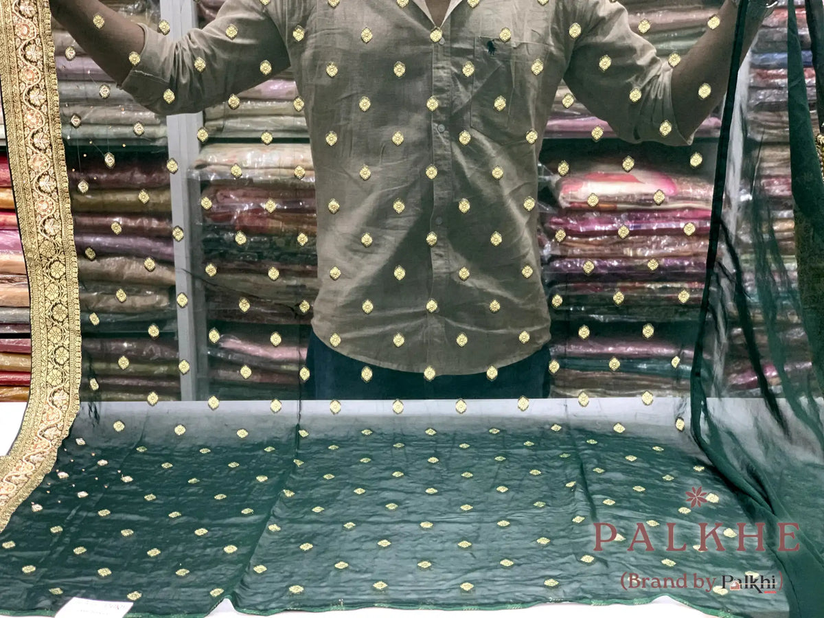 Bottle Green Bandhej x Hand Embroidery (CR38)