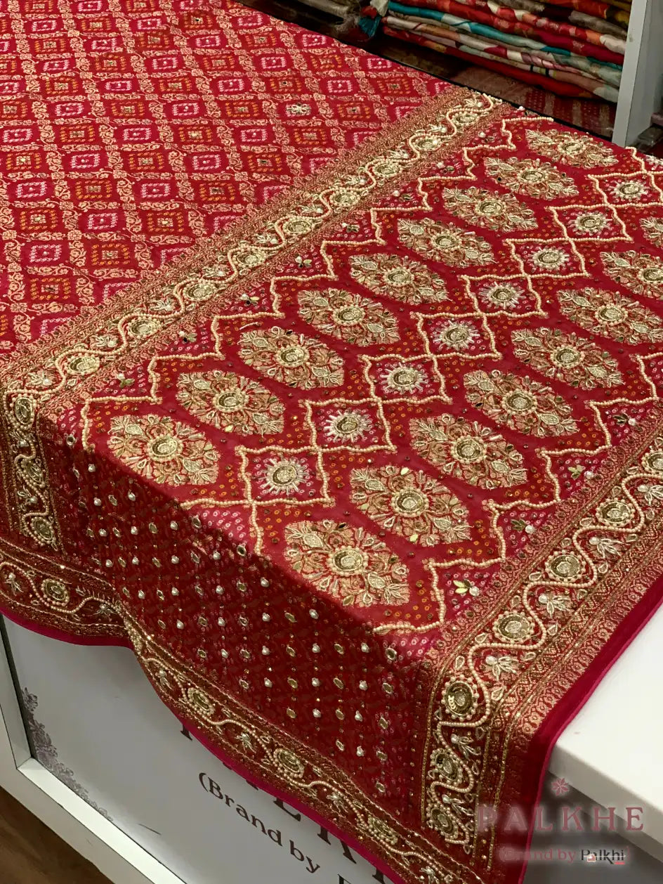 Red Bandhej x Hand Embroidery (CR38)