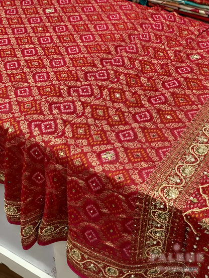 Red Bandhej x Hand Embroidery (CR38)