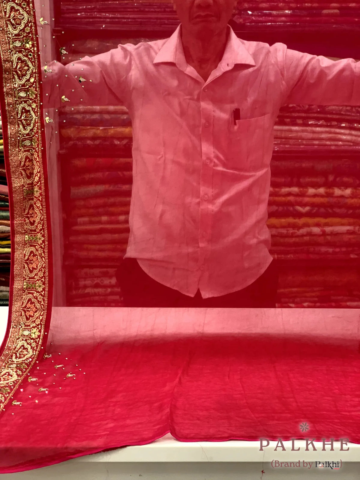 Red & Pink Bandhej x Hand Embroidery (CQ45)