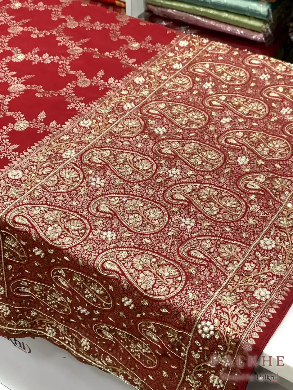 Red Jaal Banarasi x Hand Embroidery (CR36)