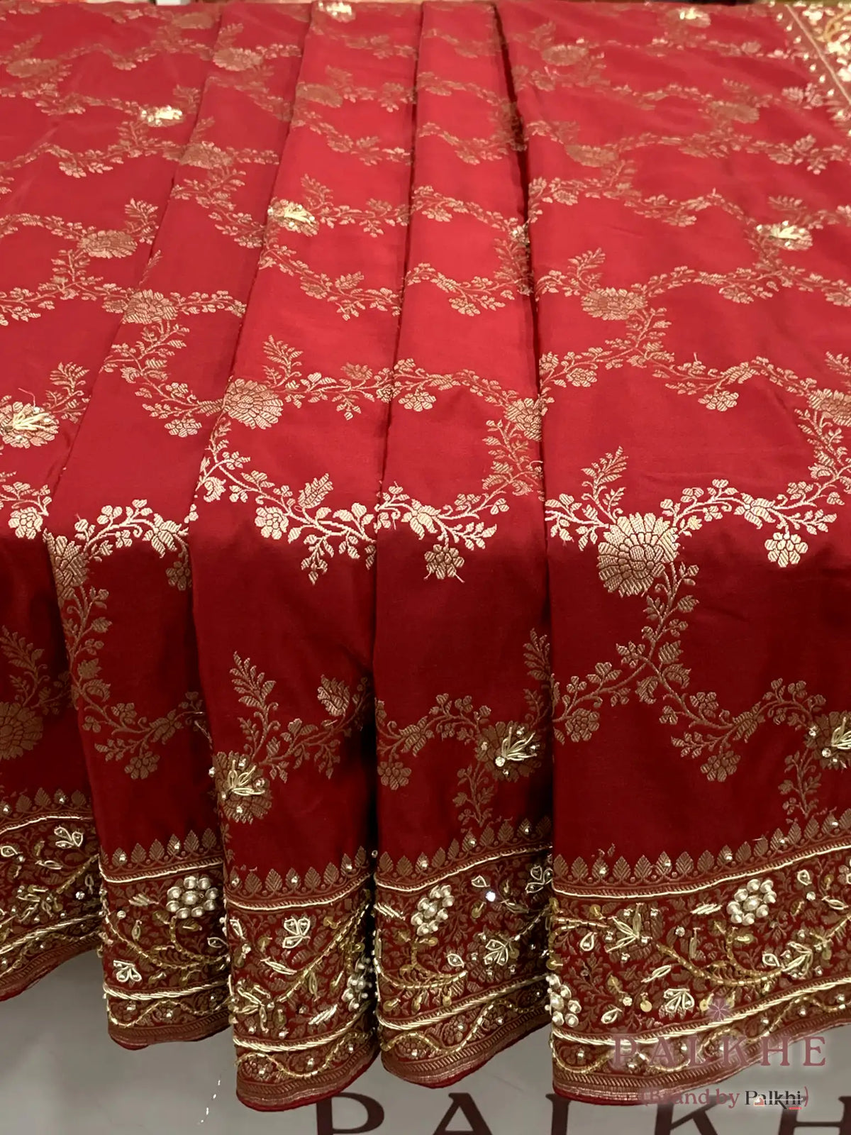 Red Jaal Banarasi x Hand Embroidery (CR36)