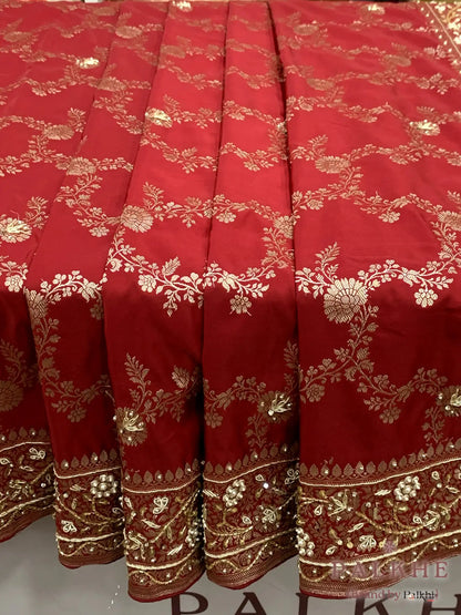 Red Jaal Banarasi x Hand Embroidery (CR36)