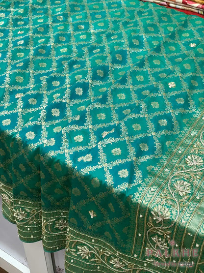 Peacock Green Gold Zari Jaal Banarasi x Hand Embroidery (CL03)