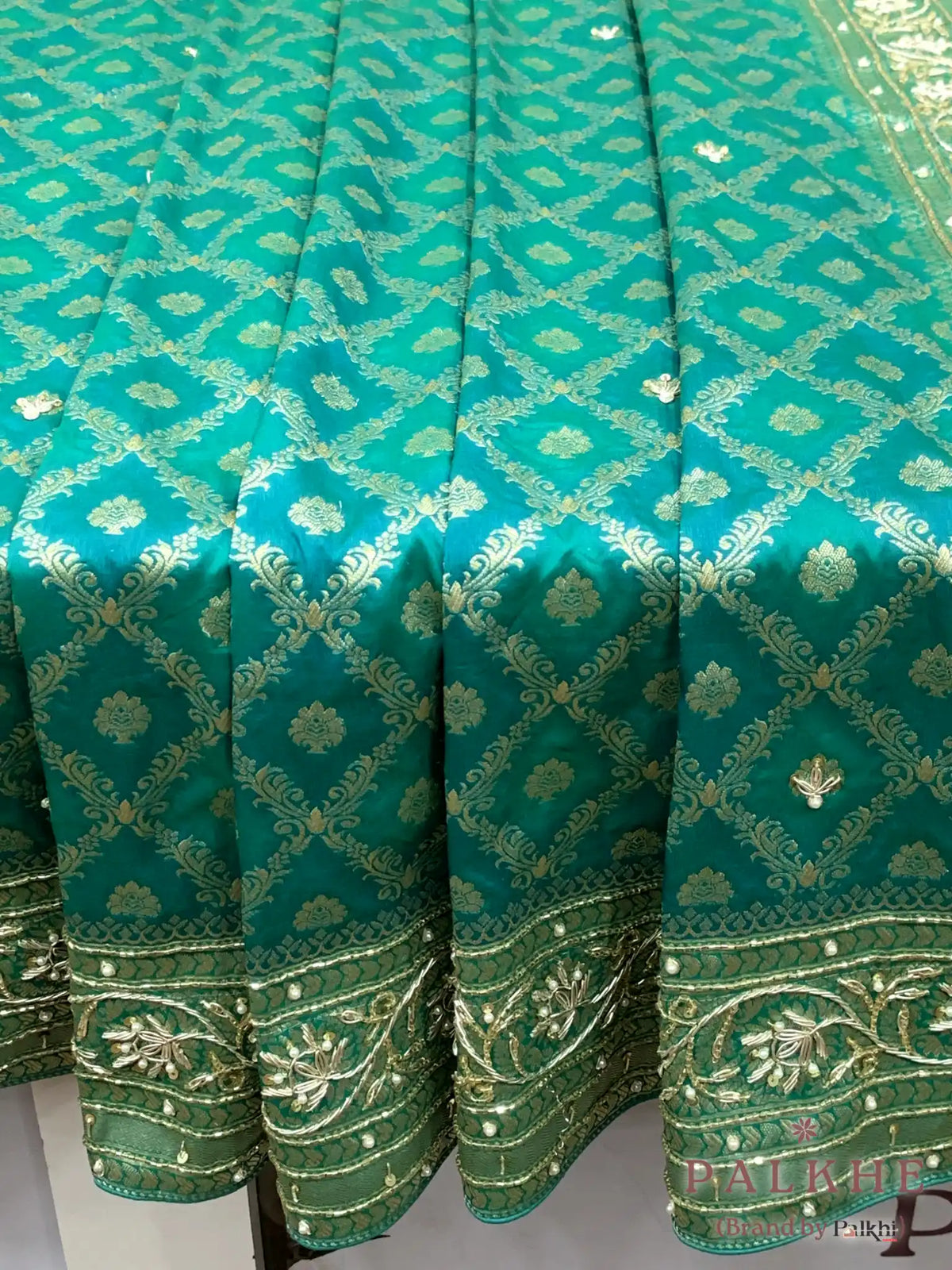 Peacock Green Gold Zari Jaal Banarasi x Hand Embroidery (CL03)