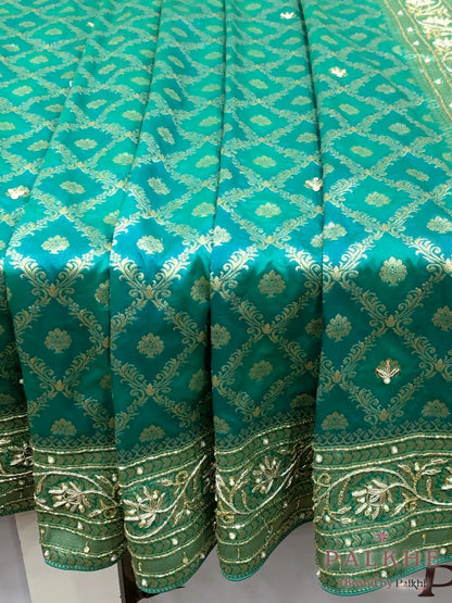 Peacock Green Gold Zari Jaal Banarasi x Hand Embroidery (CL03)