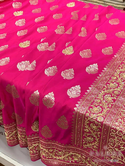 Rani Pink Buttas Banarasi x Hand Embroidery (CB89)