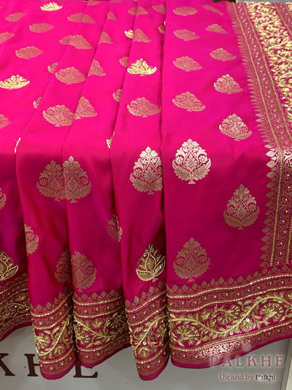 Rani Pink Buttas Banarasi x Hand Embroidery (CB89)