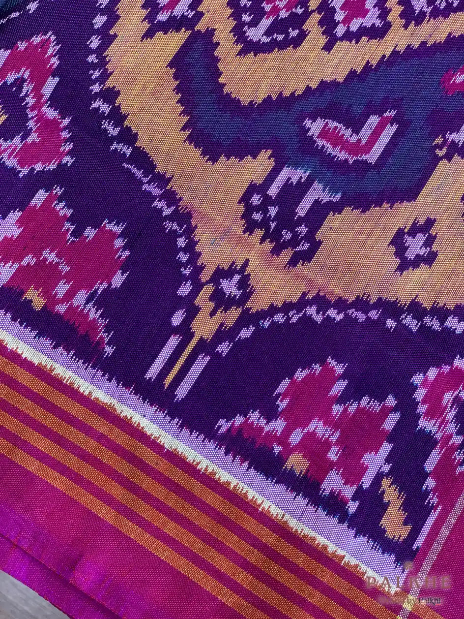 Purple and Pink Patola Traditional Motifs in Pure Mulberry Silk