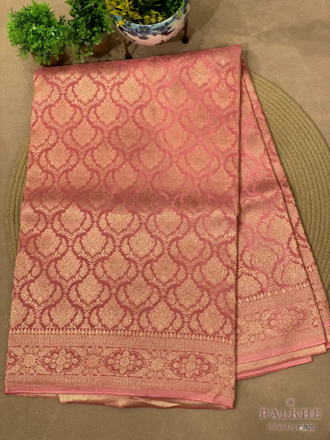 Pink Banarasi Floral Brocade in Pure Silk (CP58)