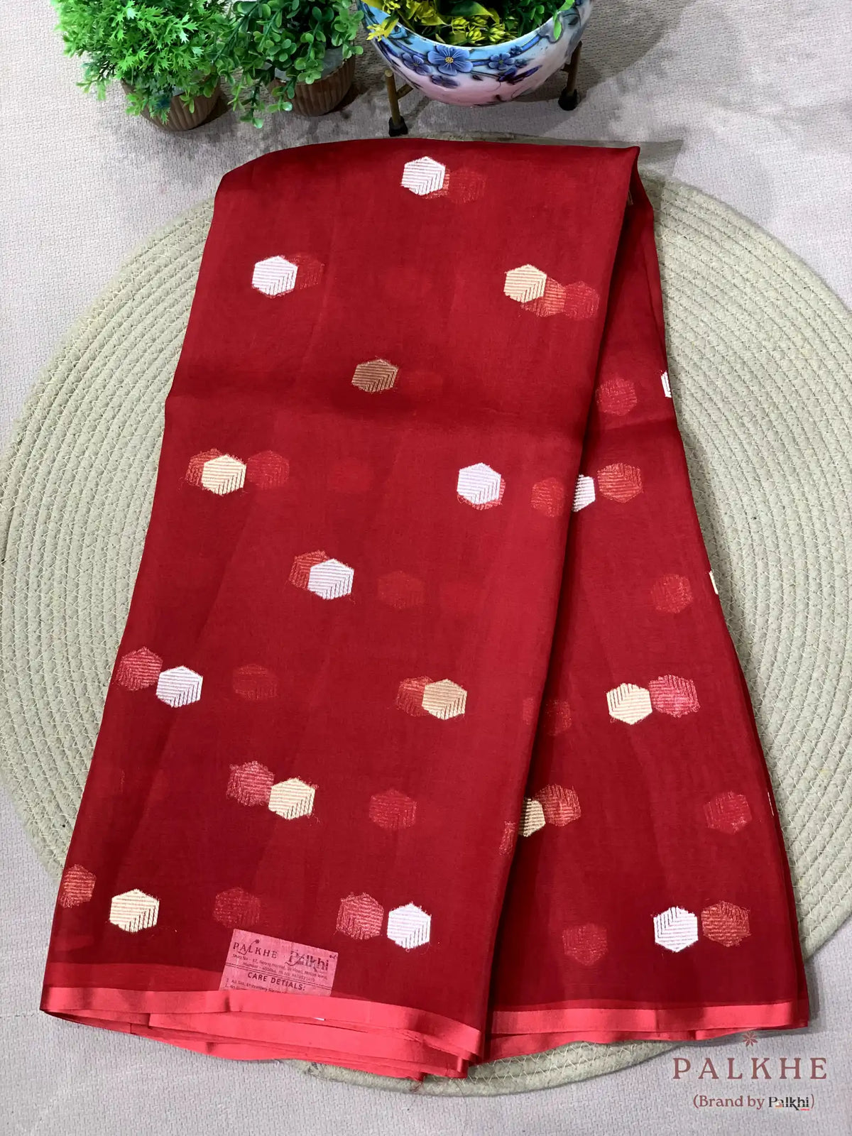 Red Banarasi Buttis in Pure Kora Organza (BT64)