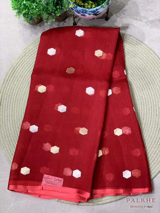 Red Banarasi Buttis in Pure Kora Organza (BT64)