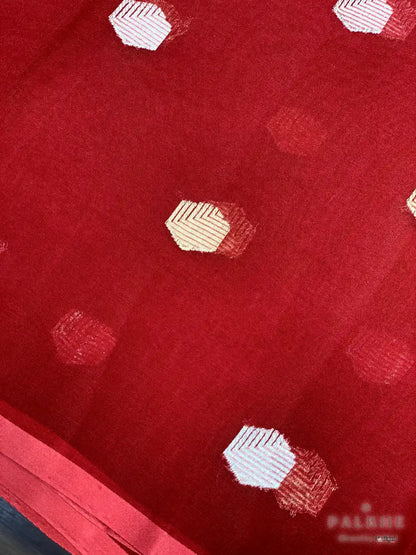 Red Banarasi Buttis in Pure Kora Organza (BT64)