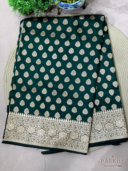 Bottle Green Banarasi Buttas in Pure Silk (CQ36)