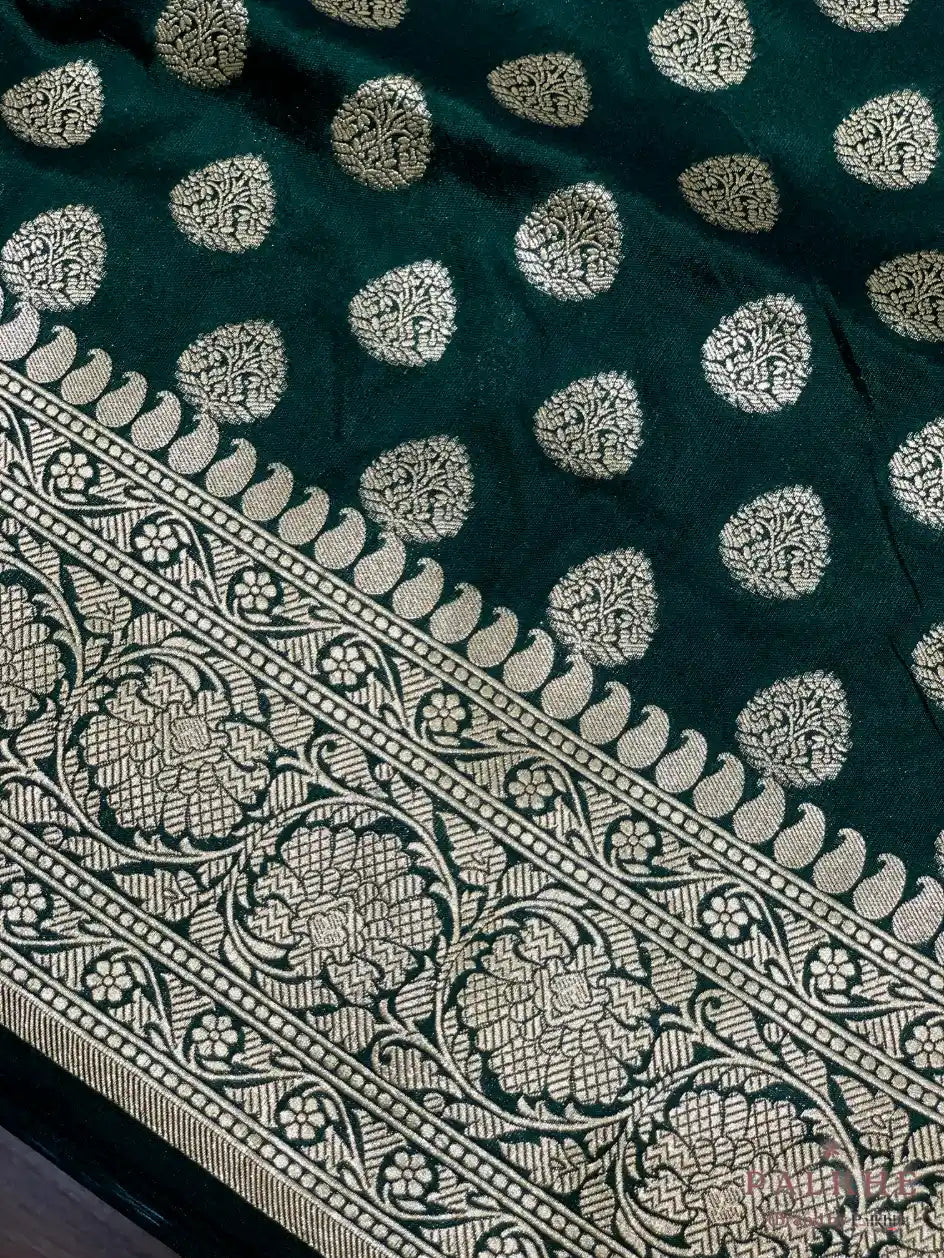 Bottle Green Banarasi Buttas in Pure Silk (CQ36)
