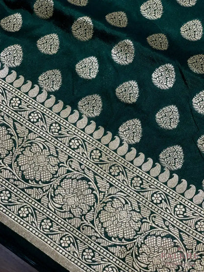 Bottle Green Banarasi Buttas in Pure Silk (CQ36)