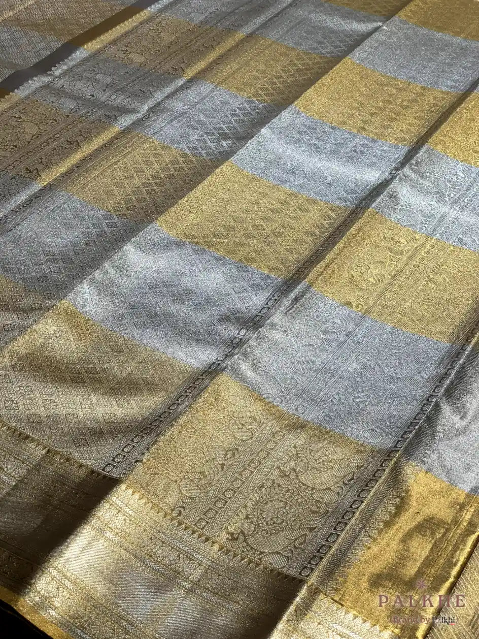 Gold & Silver Kanjivaram Geometric in Pure Silk (CF23)
