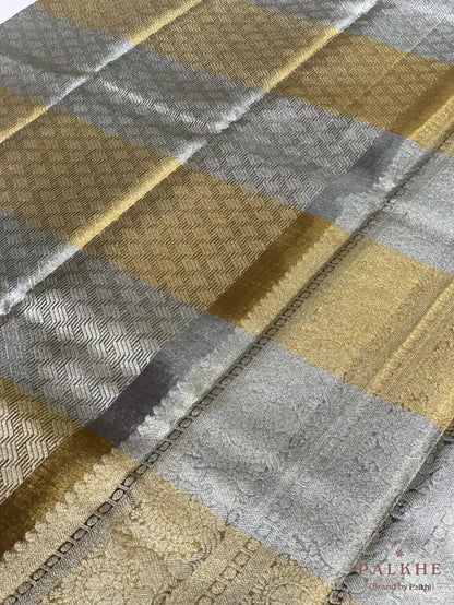 Gold & Silver Kanjivaram Geometric in Pure Silk (CF23)