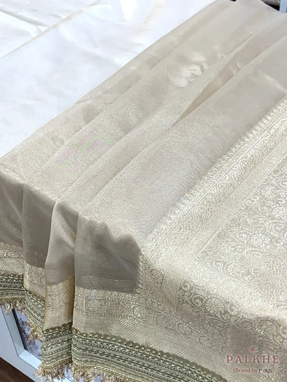 Beige Kiran Border Tissue x Hand Embroidery (CS14)