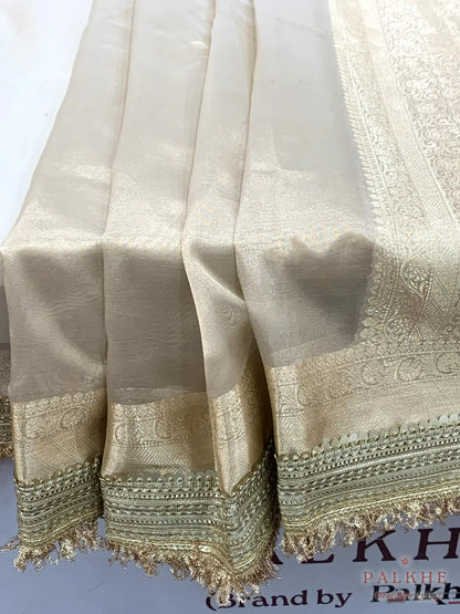 Beige Kiran Border Tissue x Hand Embroidery (CS14)