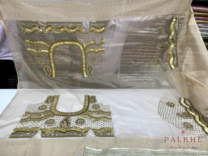 Beige Kiran Border Tissue x Hand Embroidery (CS14)