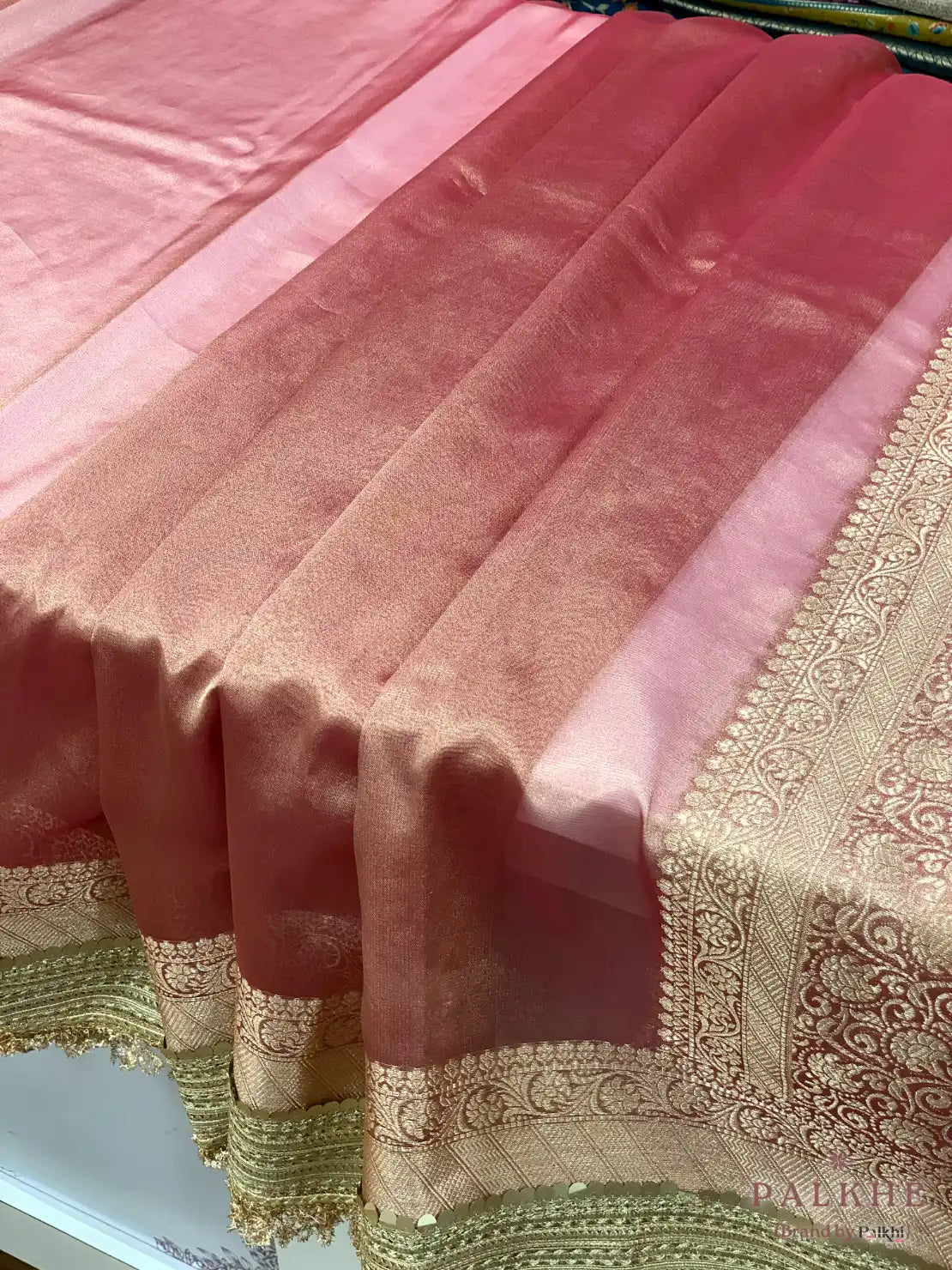 Pink Kiran Border Tissue x Hand Embroidery (CS14)