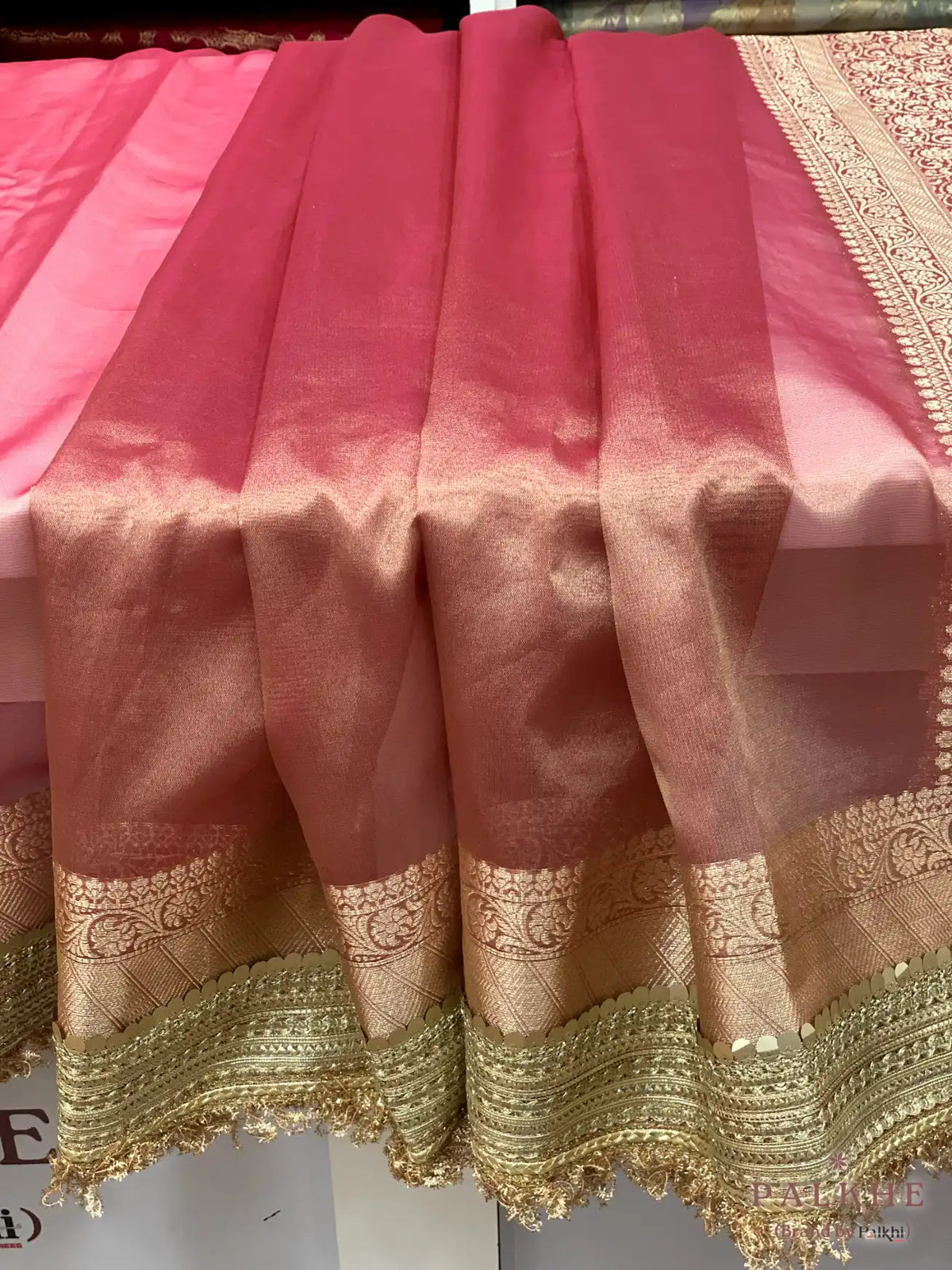 Pink Kiran Border Tissue x Hand Embroidery (CS14)