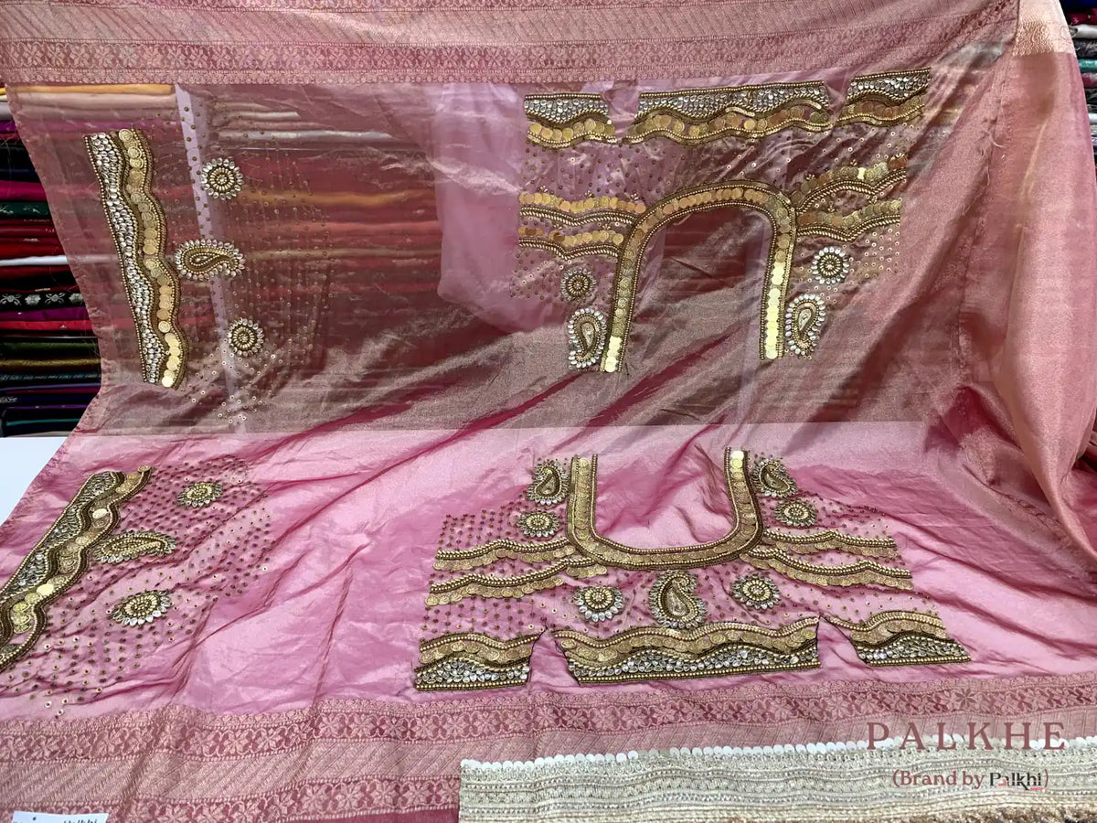 Pink Kiran Border Tissue x Hand Embroidery (CS14)