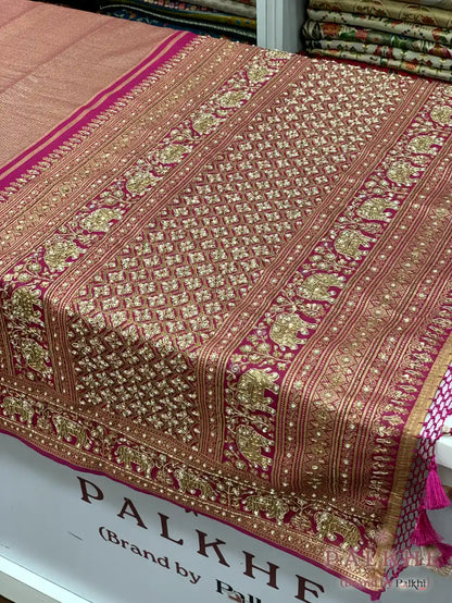 Magenta Pink Brocade Banarasi x Hand Embroidery (CS16)