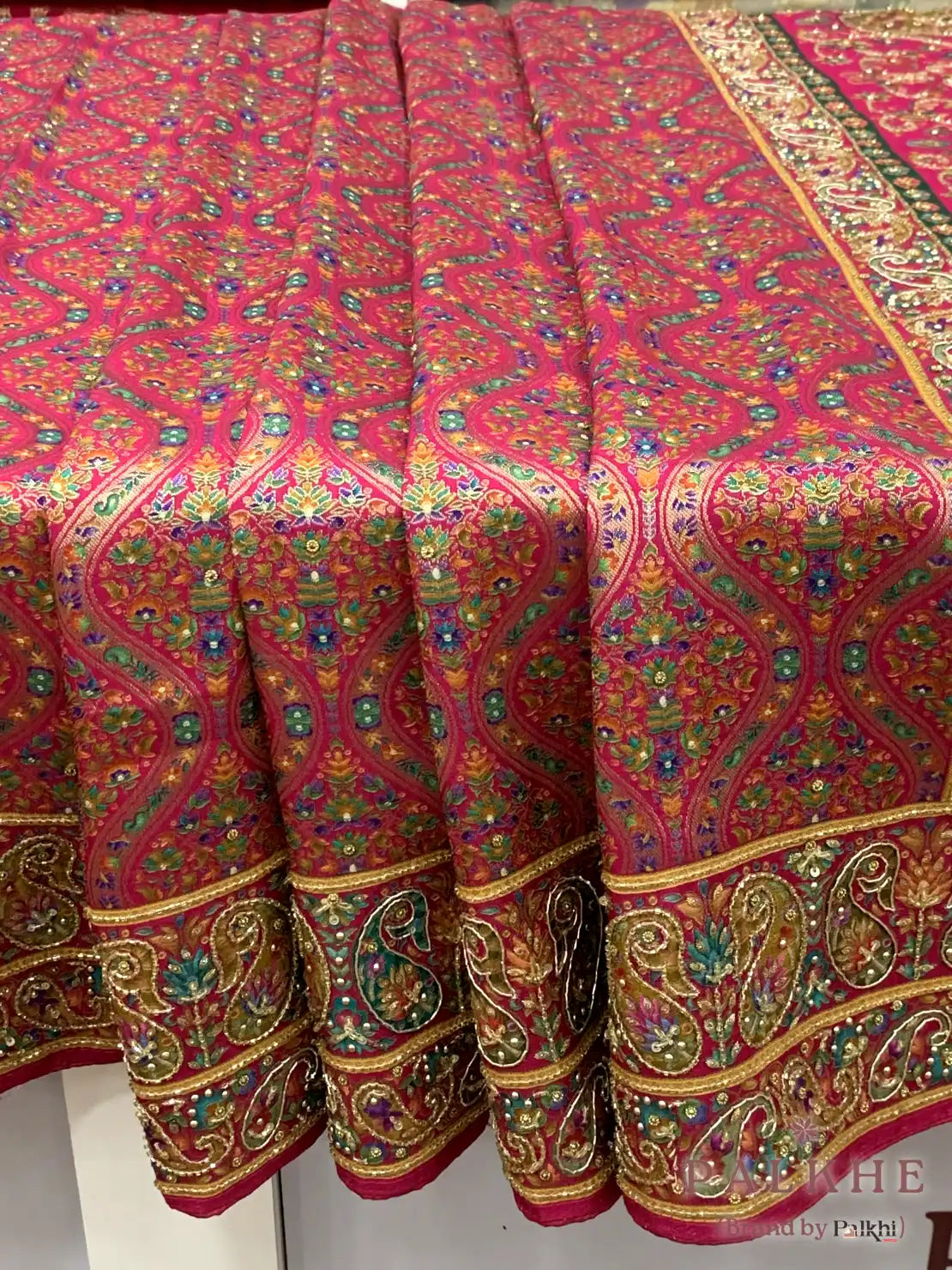 Pink Multicolored Pashmina x Hand Embroidery (CR93)