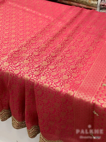 Rani Pink Floral Jaal Banarasi x Hand Embroidery (CM22)