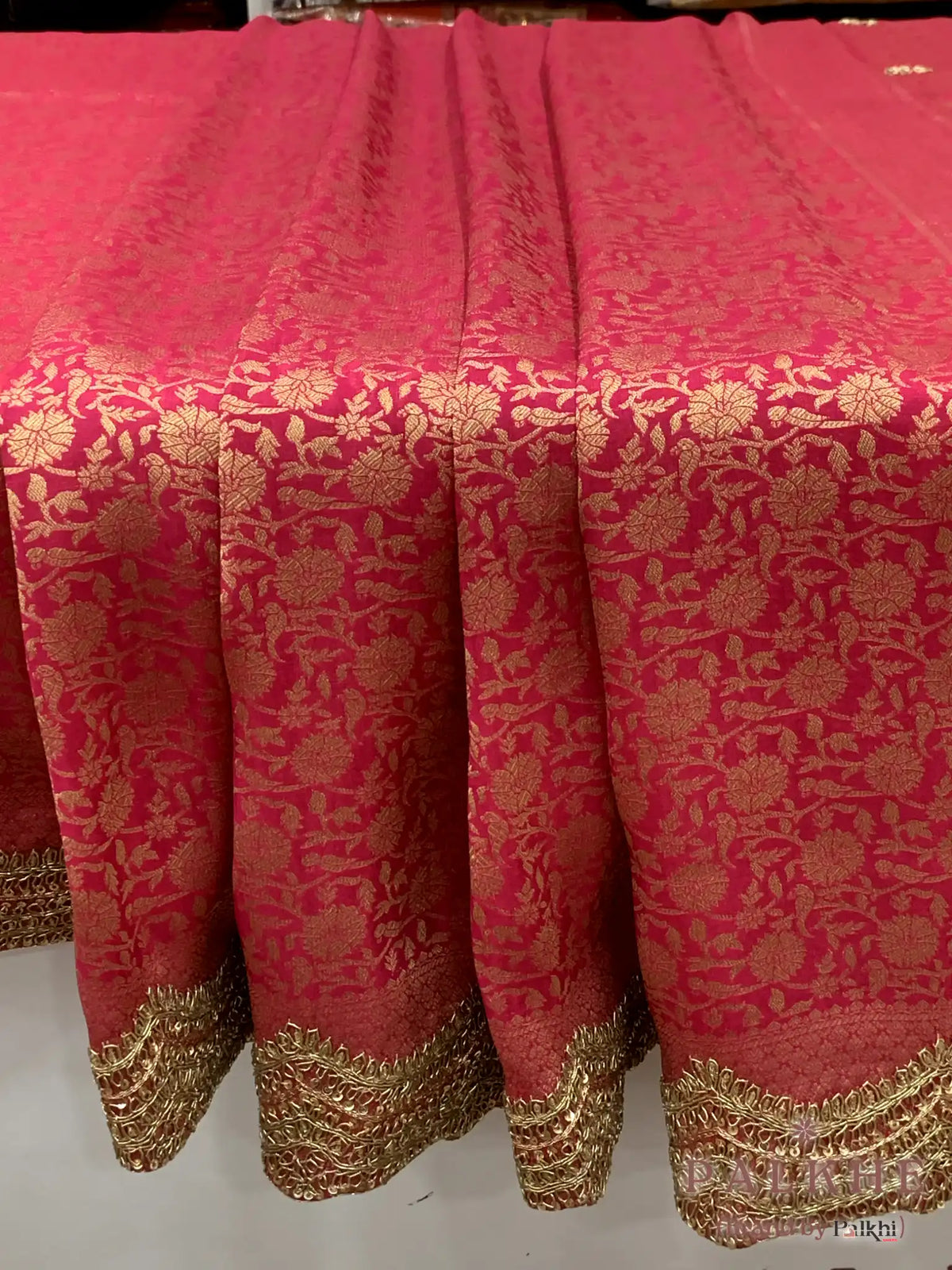 Rani Pink Floral Jaal Banarasi x Hand Embroidery (CM22)
