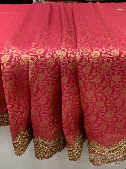 Rani Pink Floral Jaal Banarasi x Hand Embroidery (CM22)
