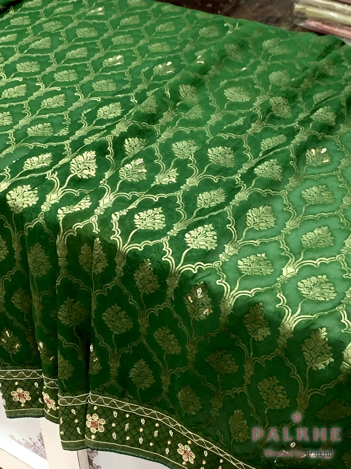 Bottle Green Jaal Banarasi x Hand Embroidery (BN22)