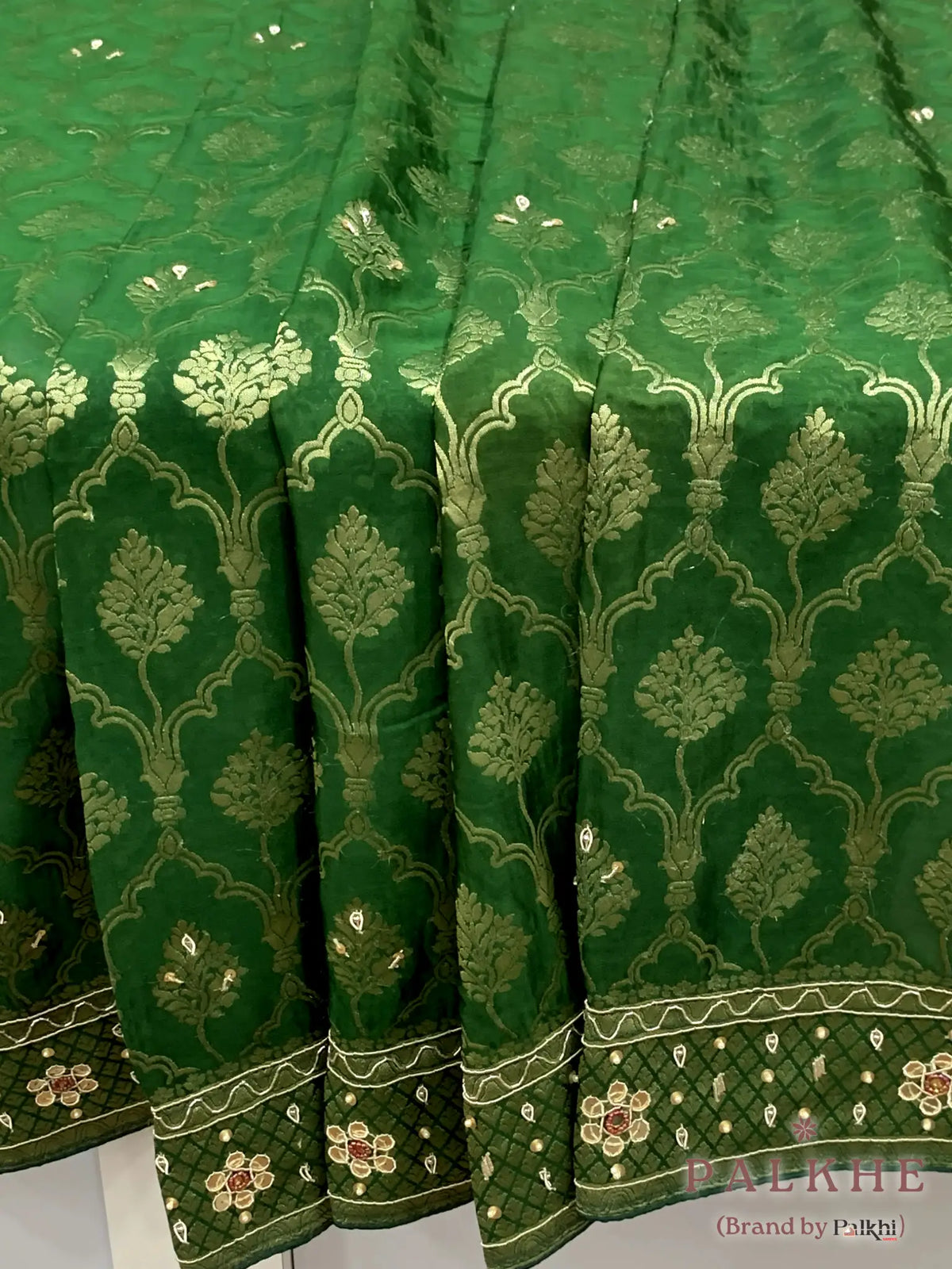 Bottle Green Jaal Banarasi x Hand Embroidery (BN22)