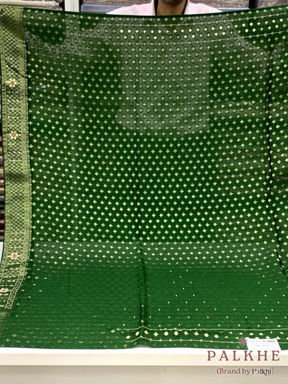 Bottle Green Jaal Banarasi x Hand Embroidery (BN22)