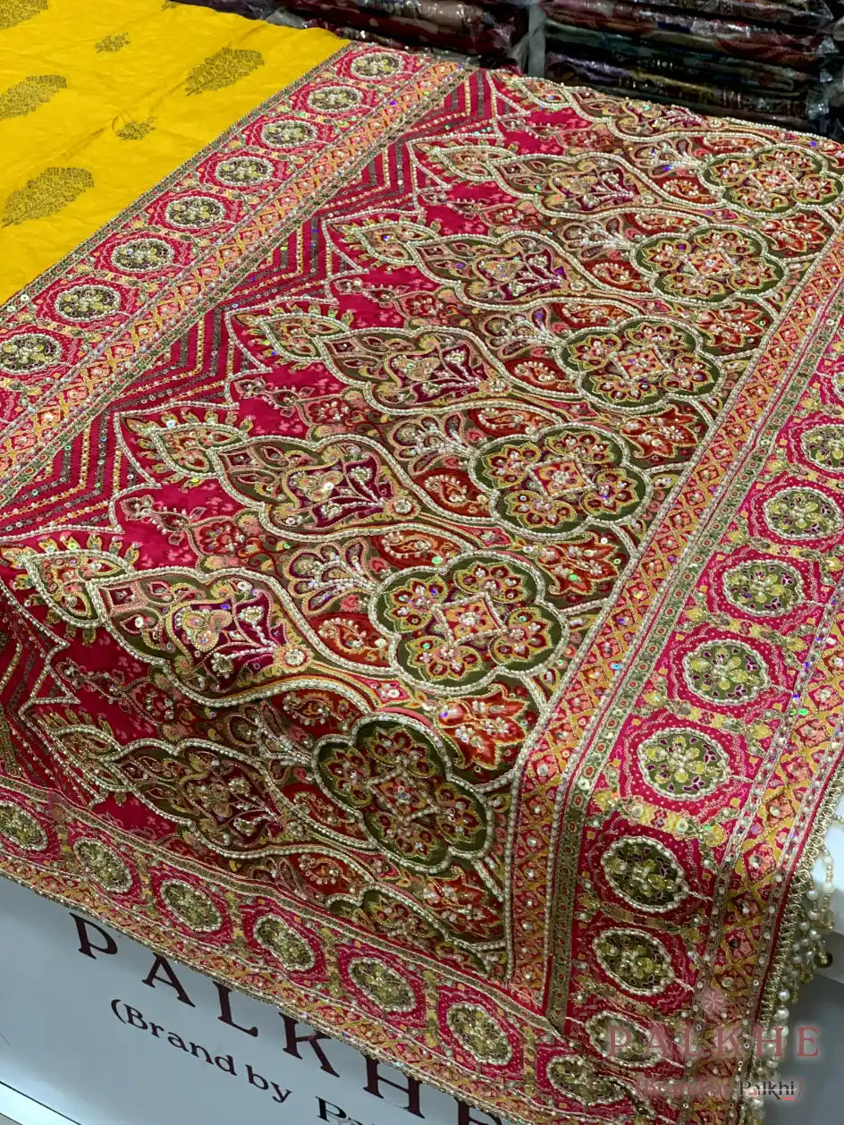 Yellow and Pink Buttas Banarasi x Hand Embroidery (CS32)