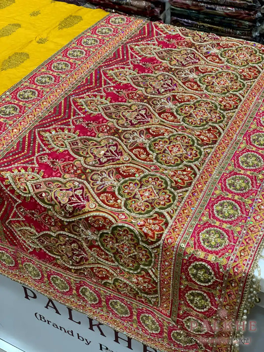 Yellow and Pink Buttas Banarasi x Hand Embroidery (CS32)
