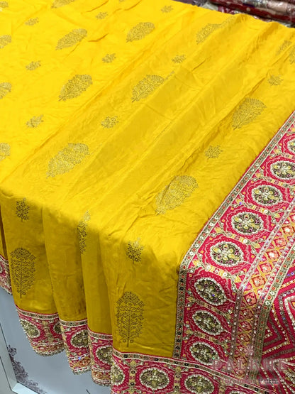 Yellow and Pink Buttas Banarasi x Hand Embroidery (CS32)