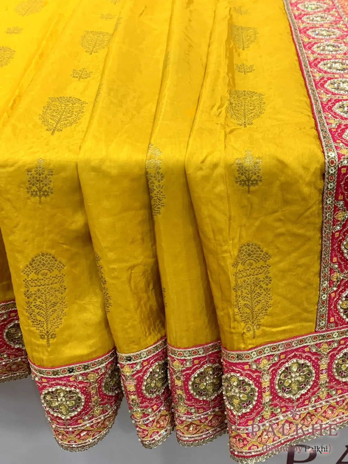 Yellow and Pink Buttas Banarasi x Hand Embroidery (CS32)