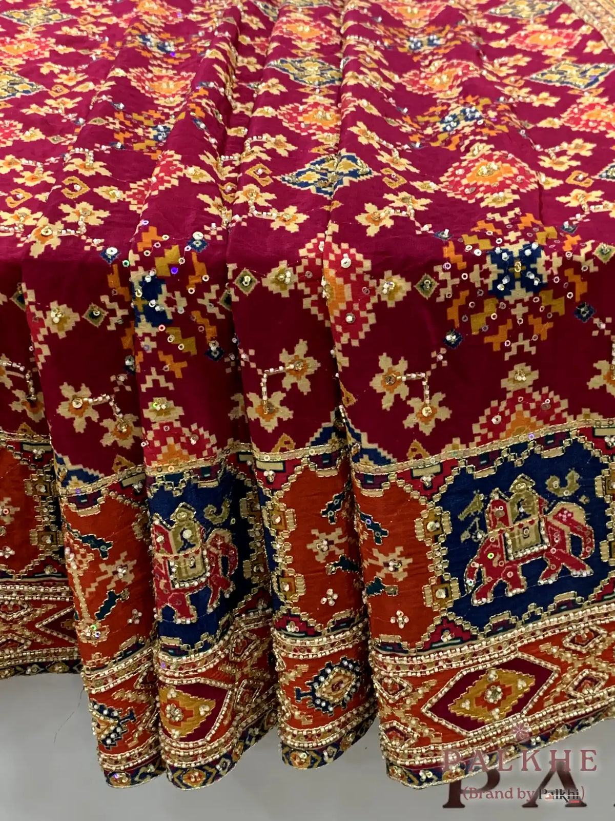 Wine & Orange Geometric Patola x Hand Embroidery (CS31)