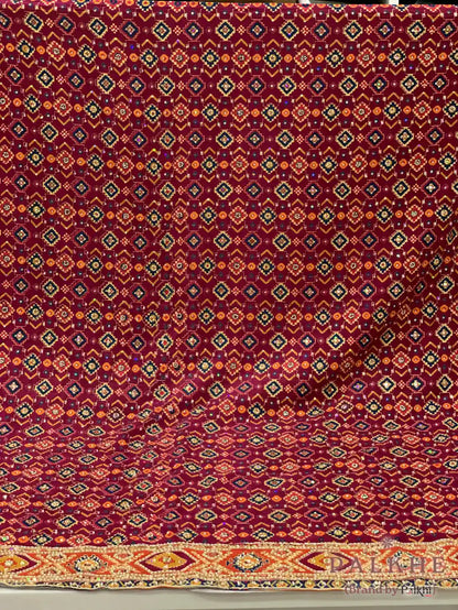 Wine & Orange Geometric Patola x Hand Embroidery (CS31)