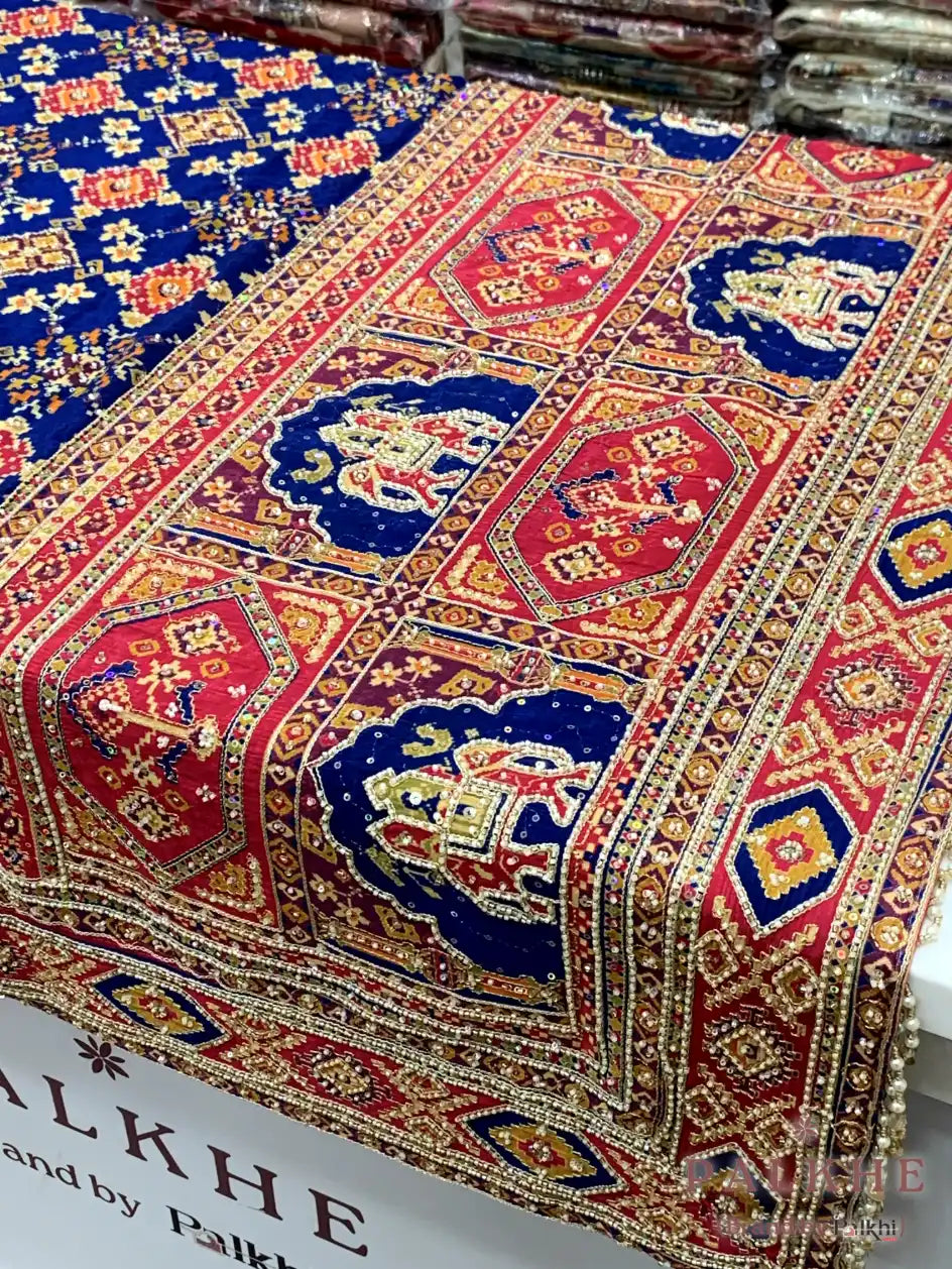 Royal Blue Geometric Patola x Hand Embroidery (CS31)