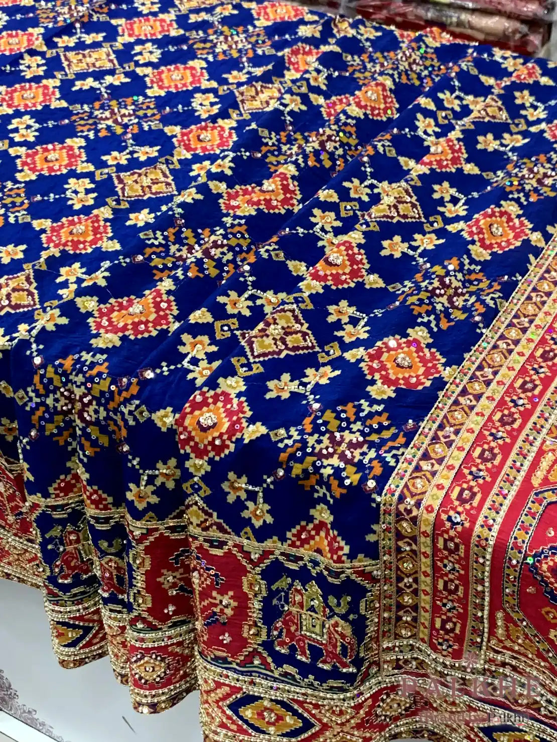 Royal Blue Geometric Patola x Hand Embroidery (CS31)