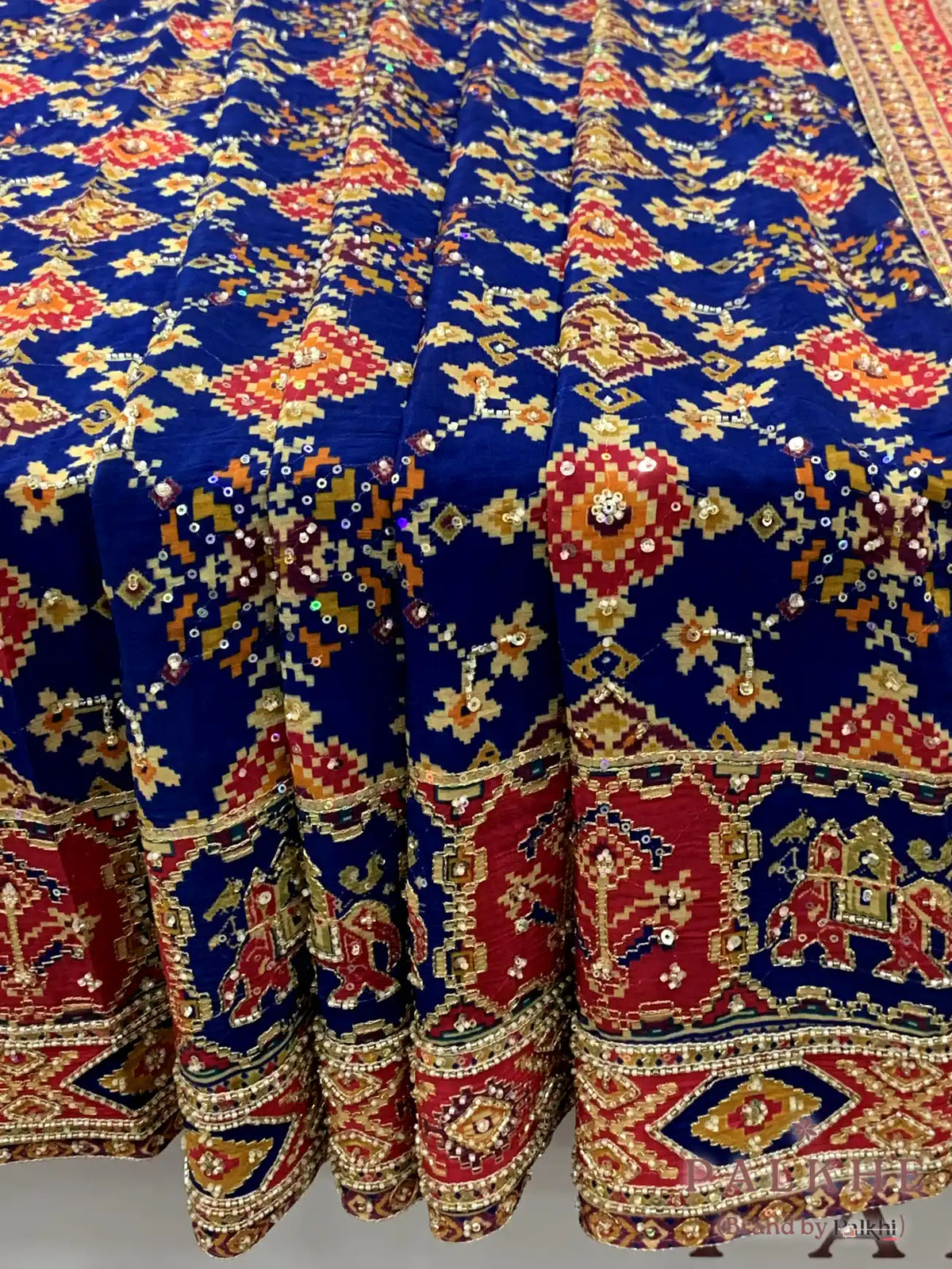 Royal Blue Geometric Patola x Hand Embroidery (CS31)